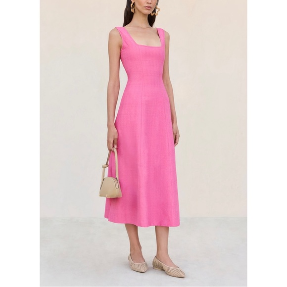 NWT Cult Gaia Midi Pink Linen-Blend Leigh Open-Back Dress - Picture 2 of 7